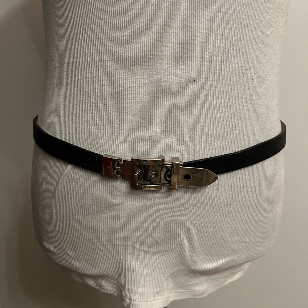 Brave Real Leather Balck Belt with Silver Detail